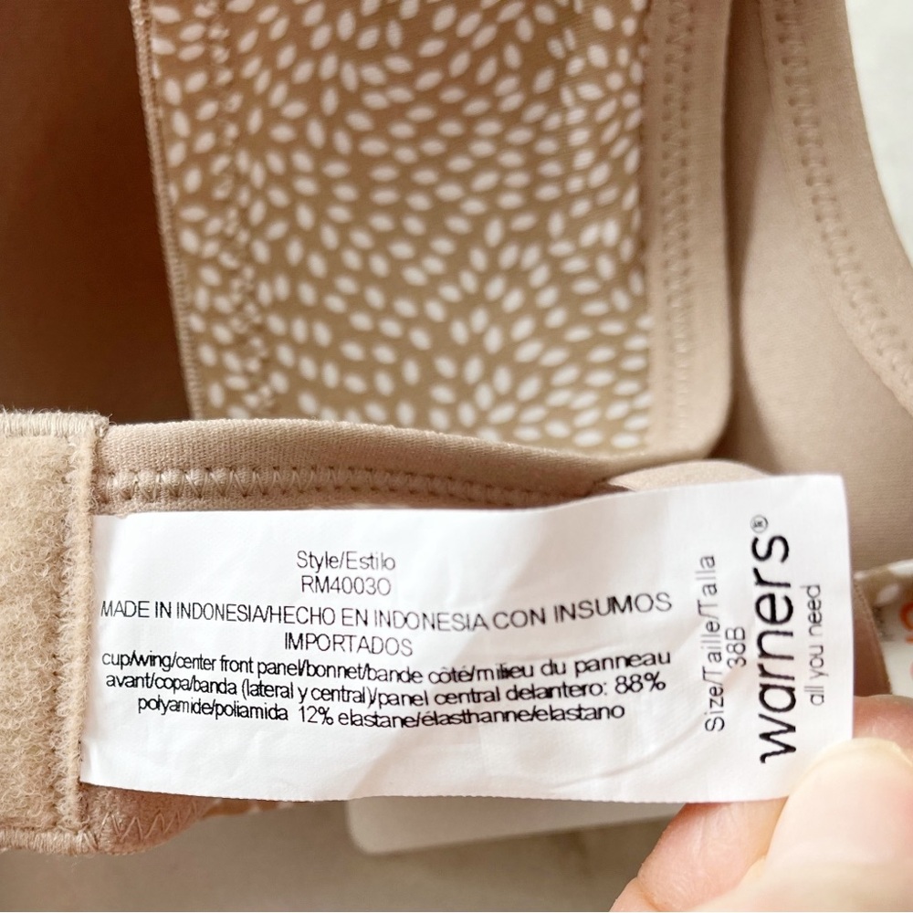 Warner's Invisible Wire Free T-Shirt Bra Light Beige Lined Printed Size 38B - Picture 3 of 8